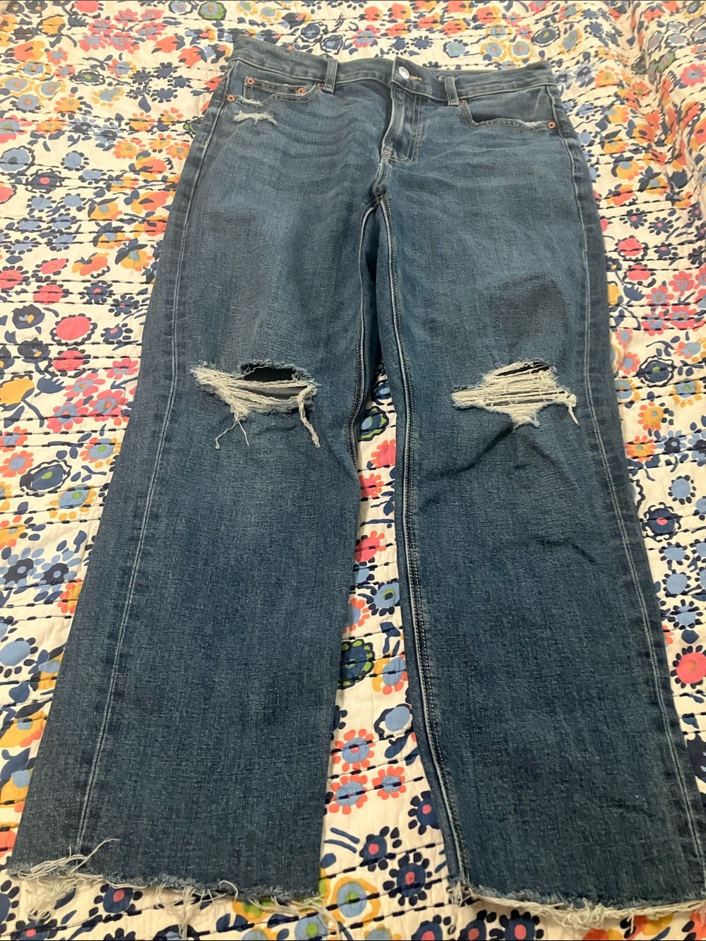 American Eagle Outfitters Distressed Dark Blue Cropped Jeans
